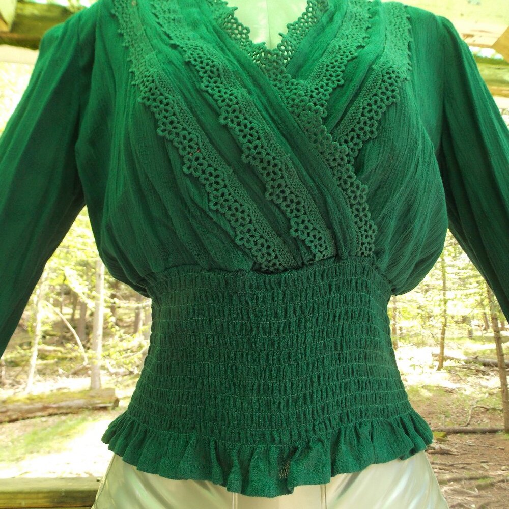 Green Crochet Lace Trimmed Top